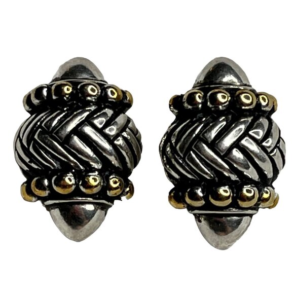 Vintage Sterling Silver Clip-On Earrings With Braided Design & Gold-Tone Accents - Picture 1 of 5